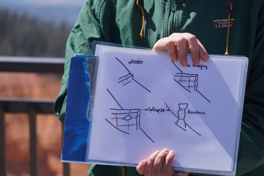 Ranger talk - hoodoo formations with frozen water getting into cracks and pushing rocks apart.