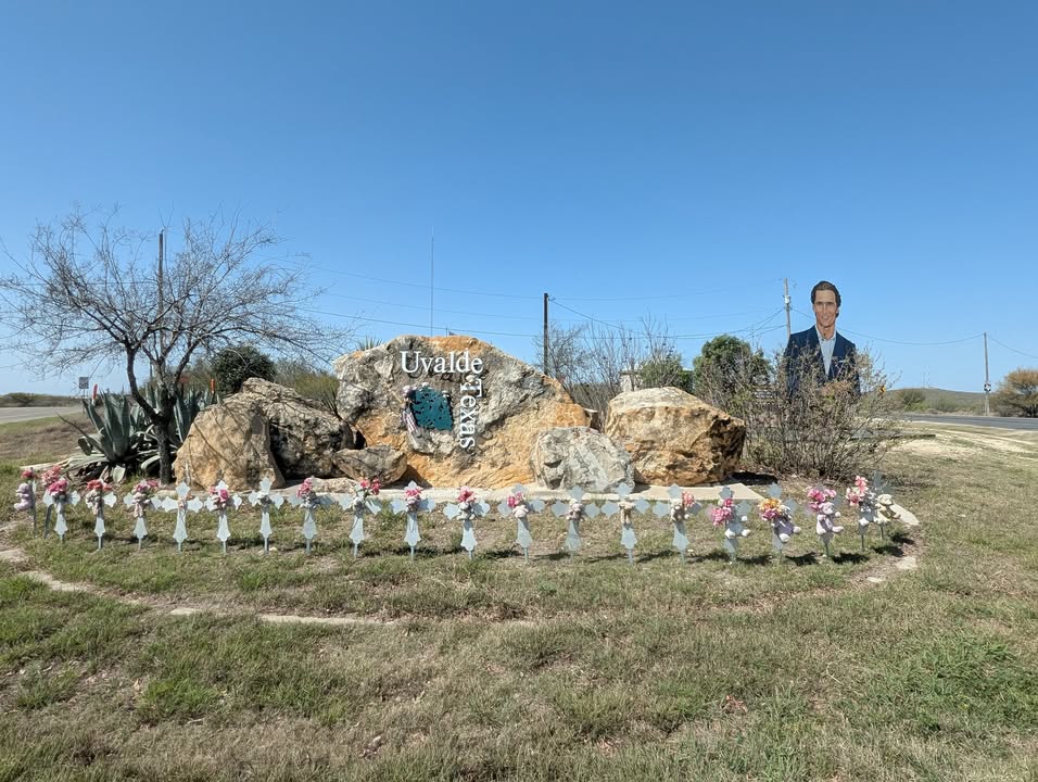 Uvalde sign with Crosses