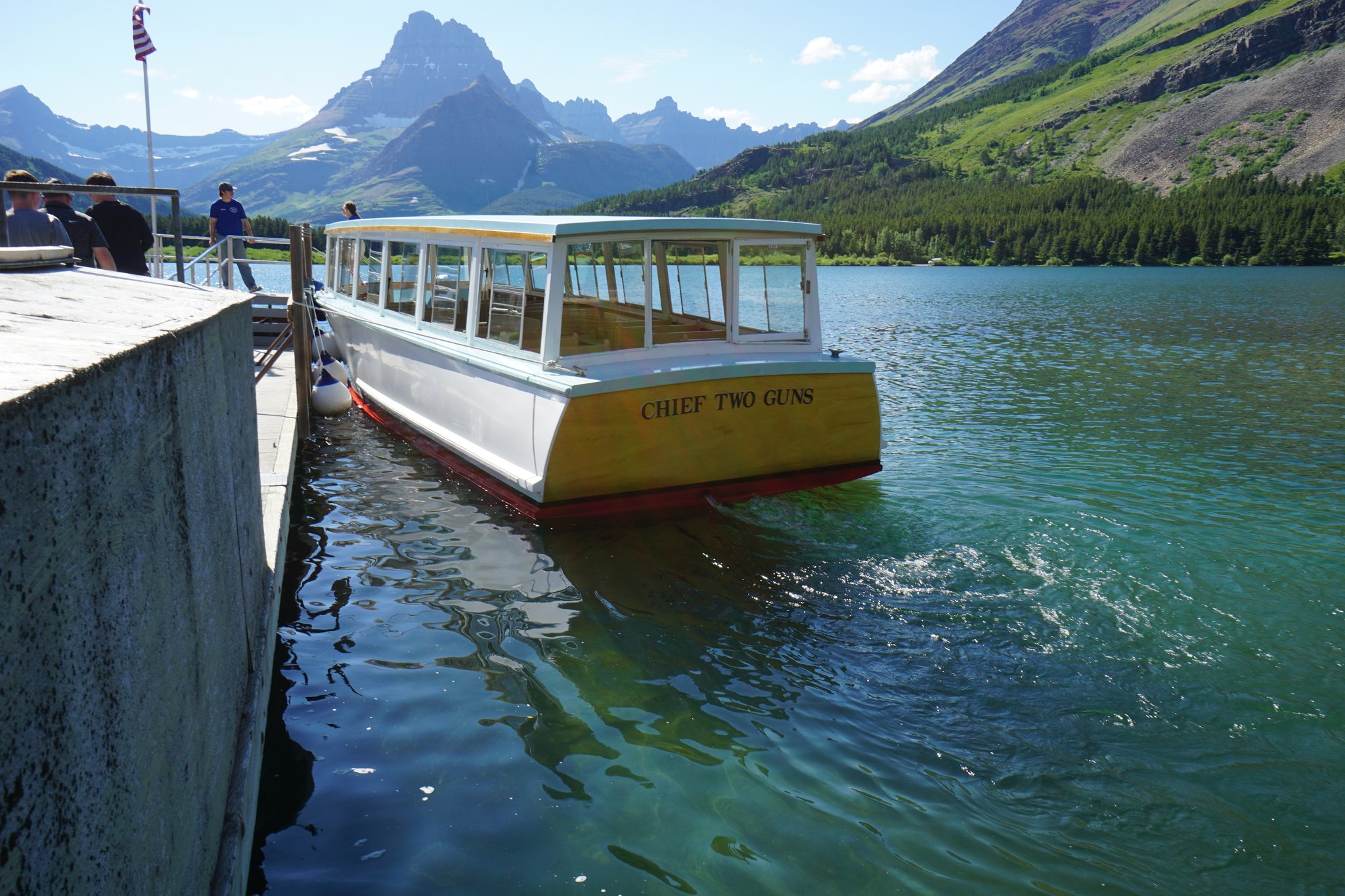 Boarding Chief Two Guns boat on Swiftcurrent
