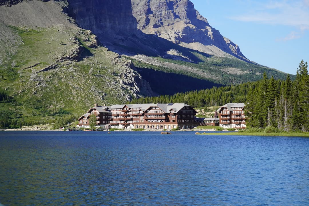 Many Glacier Hotel from Swiftcurrent Lake