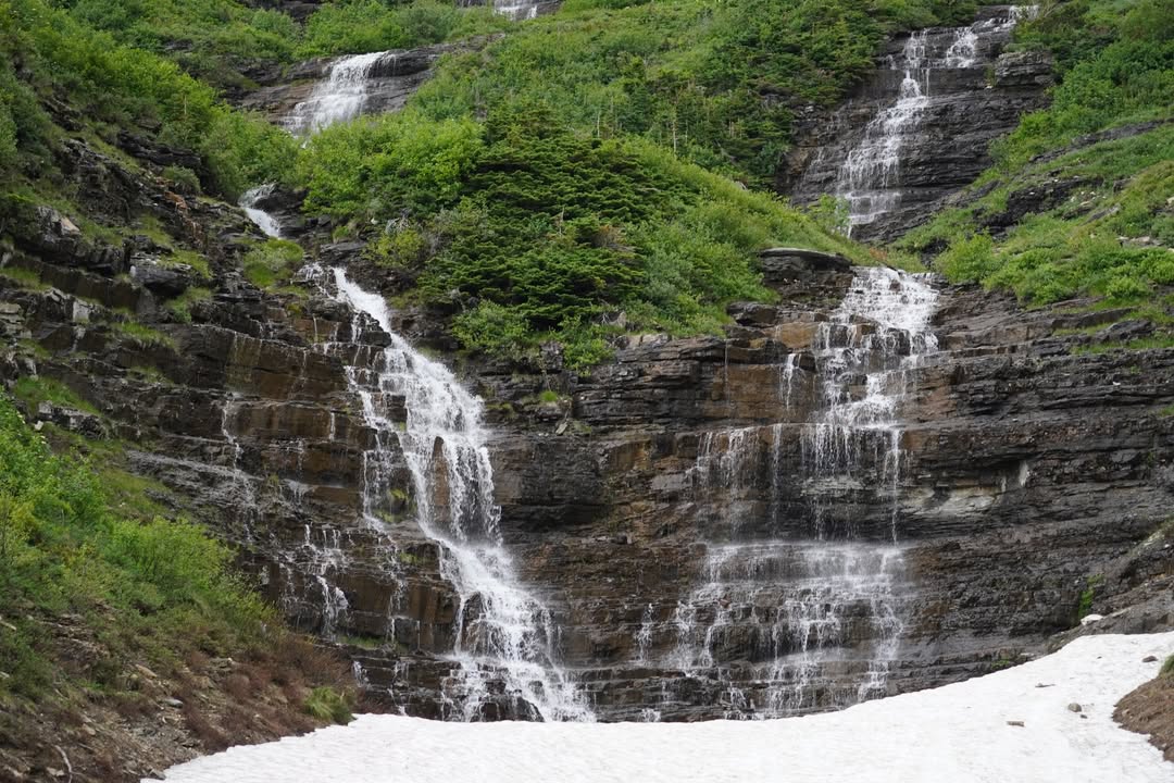 Siyeh Bend Falls along Going to the Sun Road