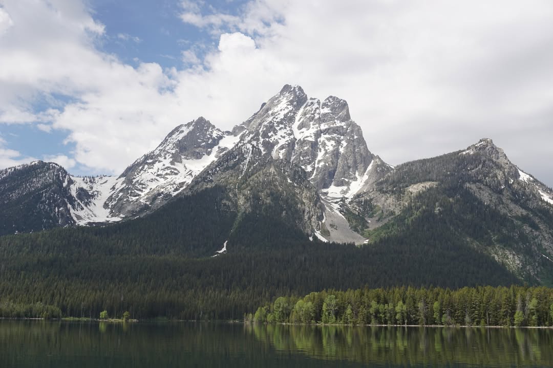 View of Tetons from Jackson Lake boat tour