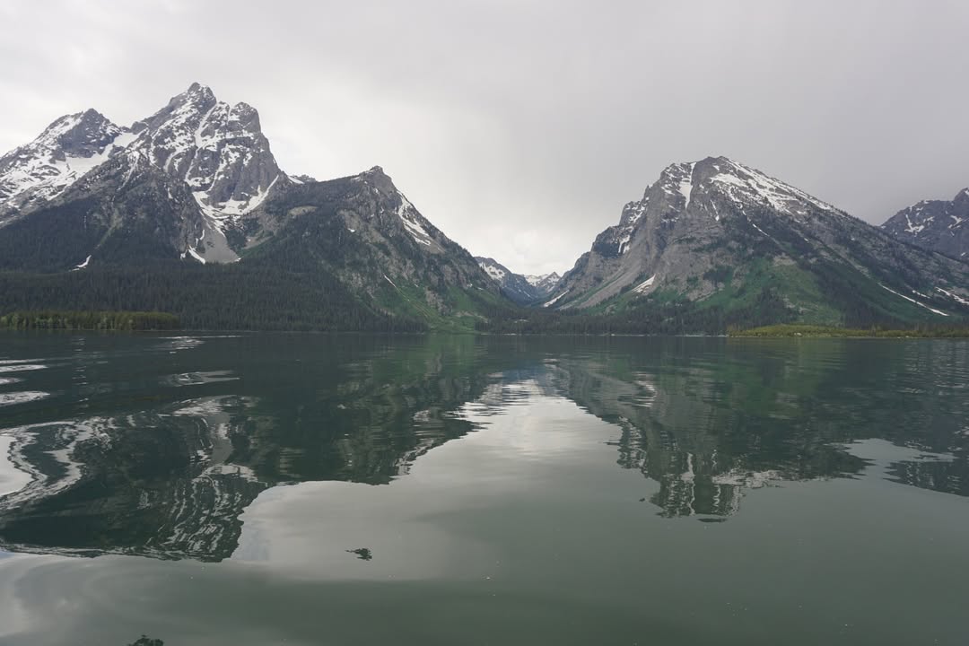 View of Tetons from Jackson Lake boat tour