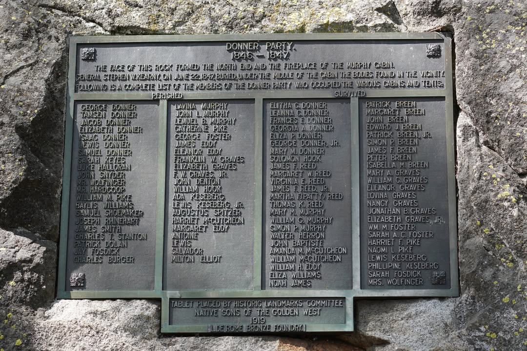 Plaque at Murphy cabin site Donner Memorial State Park