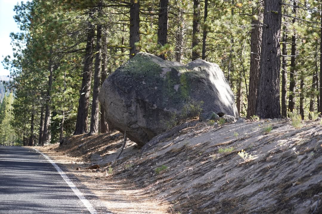 Giant Rock (held up by a stick) along Lassen Peak Hwy