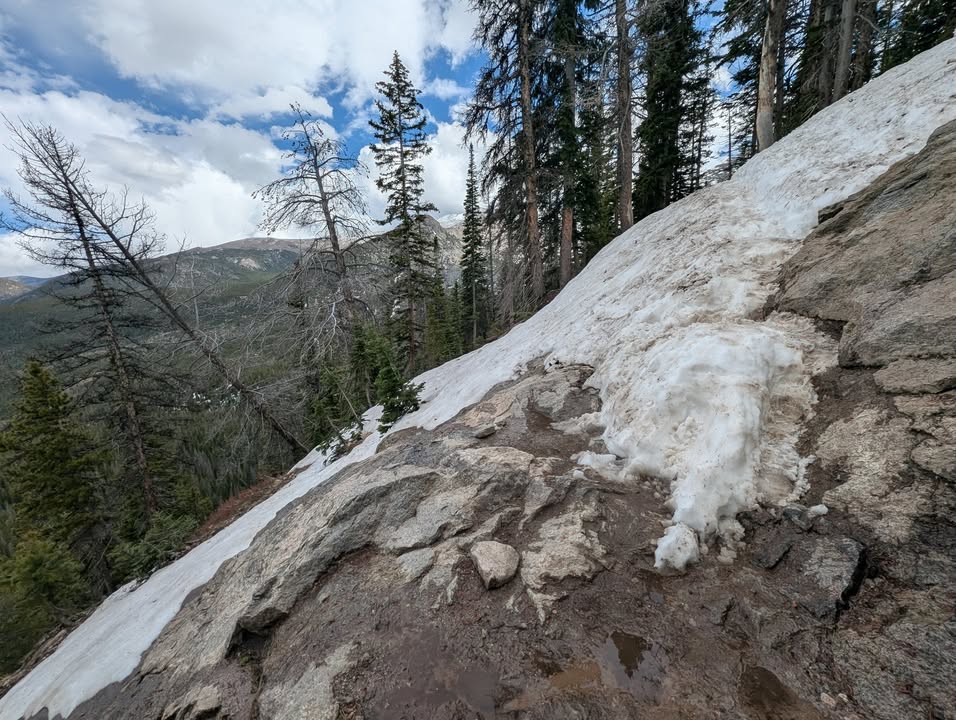 Yes, this is the Lake Haiyaha trail, and that's the side of the mountain down below.